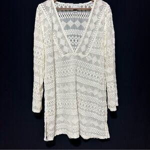 VINTAGE J VALDI | White Lace Resort Duster Swim Cover Up 2X | Knit Resort Wear